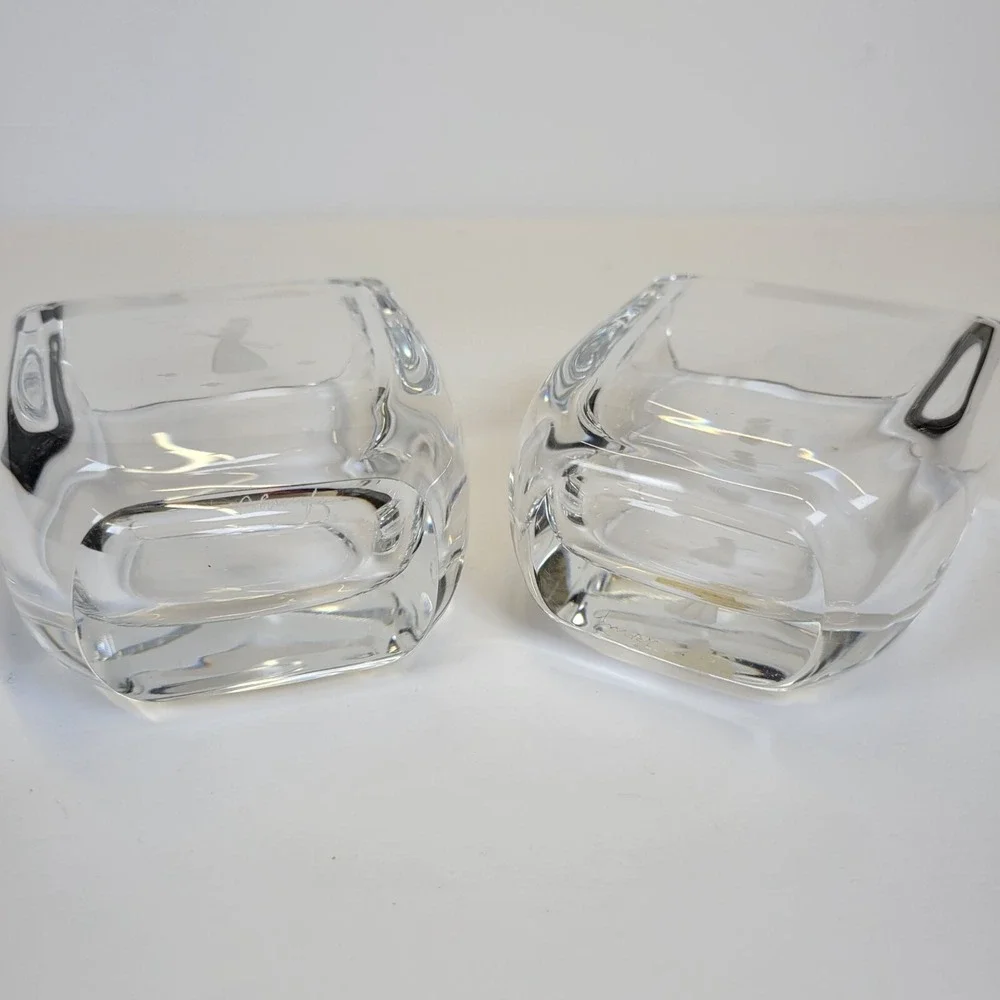 Vtg MCM Skruf Sweden Lead Crystal Pair of 2 Vases Vanity Organizers Signed 3.5